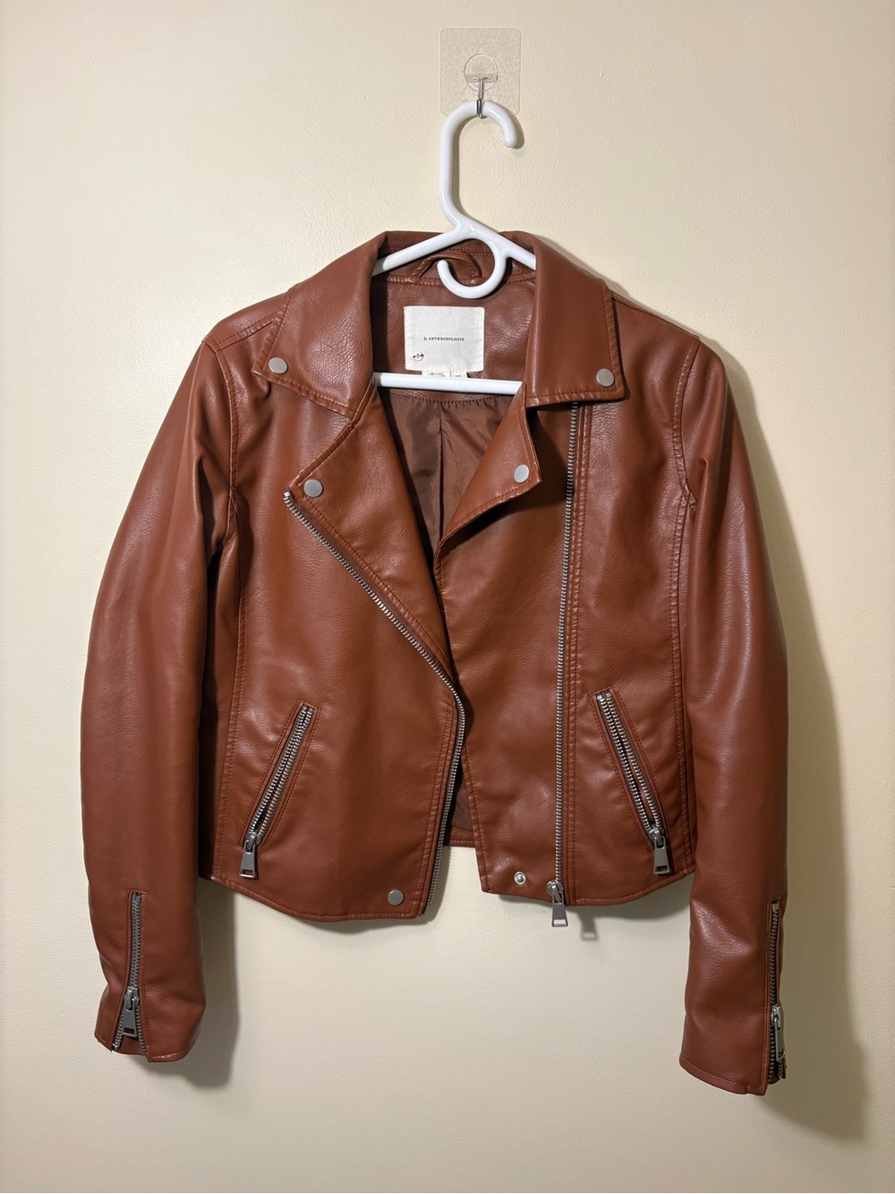 Anthropologie Women’s Brown Faux Leather Moto Jacket